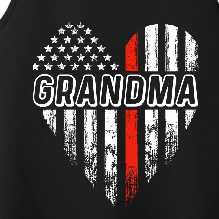 Proud Firefighter Grandma American Flag Heart Meaningful Gift Performance Tank