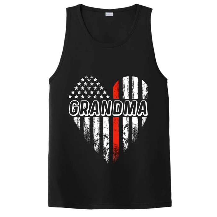 Proud Firefighter Grandma American Flag Heart Meaningful Gift Performance Tank