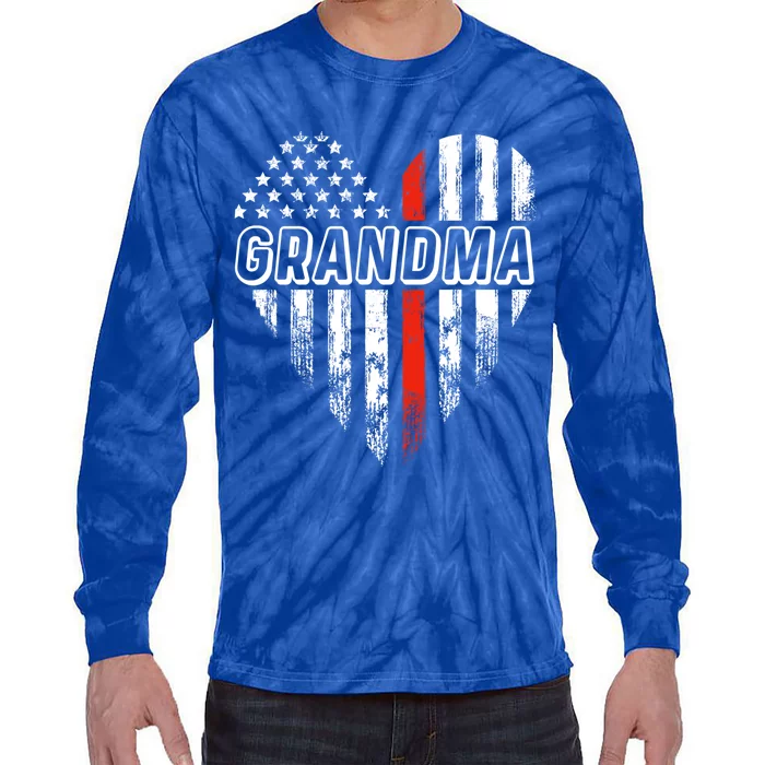 Proud Firefighter Grandma American Flag Heart Meaningful Gift Tie-Dye Long Sleeve Shirt