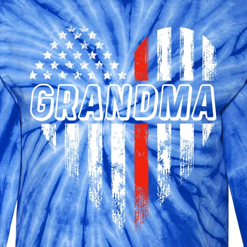 Proud Firefighter Grandma American Flag Heart Meaningful Gift Tie-Dye Long Sleeve Shirt