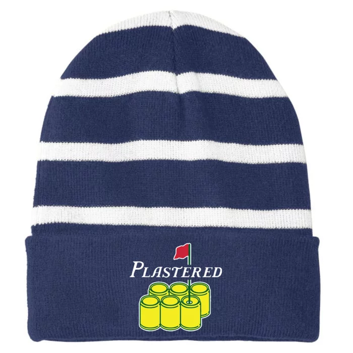 Plastered Funny Gold Beer Striped Beanie with Solid Band