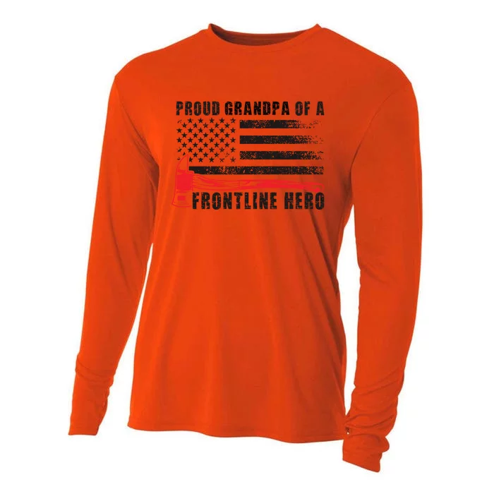 Proud Firefighter Grandpa Of A Hero Fire Grandpa Gift Cooling Performance Long Sleeve Crew