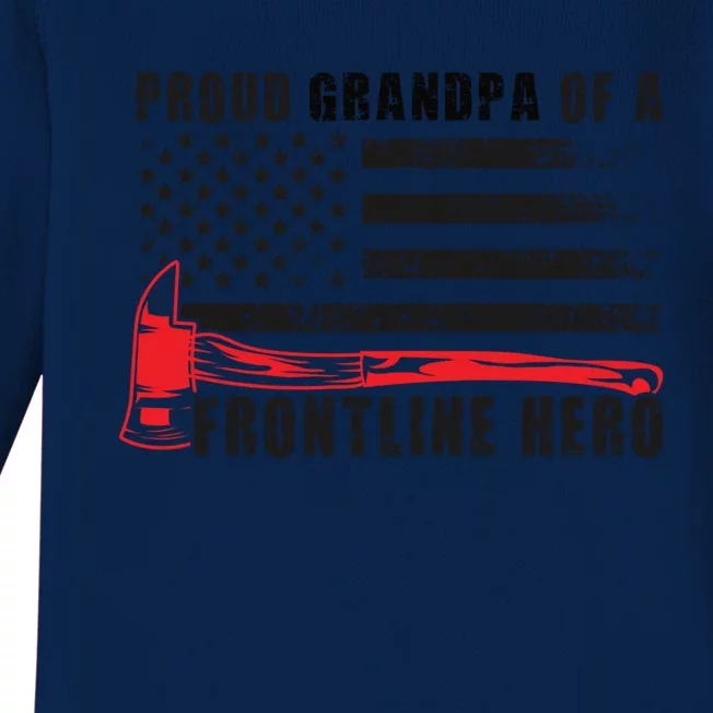 Proud Firefighter Grandpa Of A Hero Fire Grandpa Gift Baby Long Sleeve Bodysuit