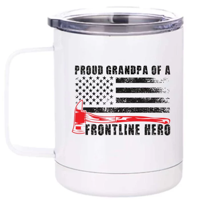 Proud Firefighter Grandpa Of A Hero Fire Grandpa Gift Front & Back 12oz Stainless Steel Tumbler Cup