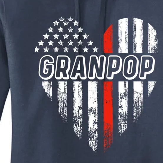 Proud Firefighter Granpop American Flag Heart Great Gift Women's Pullover Hoodie