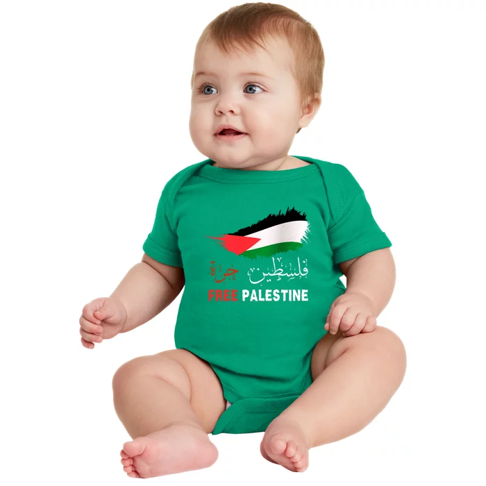 Palestine Free Gaza In Arabic Free Gaza Palestine Flag Support Palestine People Baby Bodysuit