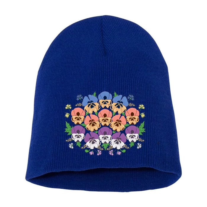 Pansies Flowers Gift Cute Floral Vintage Pansy Lover Gift Short Acrylic Beanie