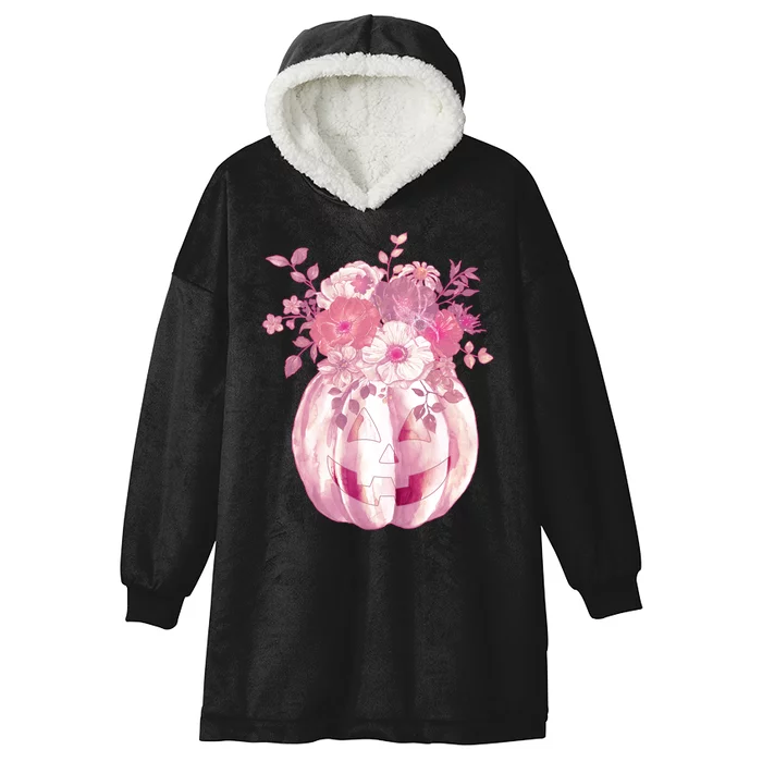 Pastel Floral Halloween Pumpkin Jackolantern Hooded Wearable Blanket