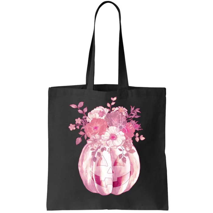 Pastel Floral Halloween Pumpkin Jackolantern Tote Bag