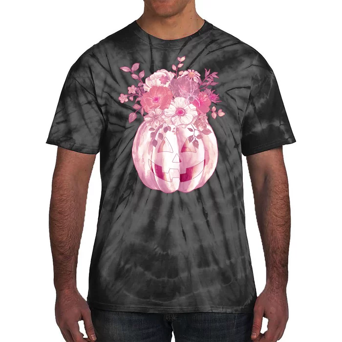 Pastel Floral Halloween Pumpkin Jackolantern Tie-Dye T-Shirt