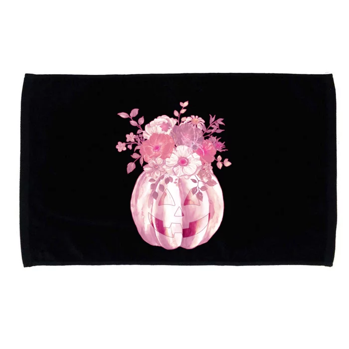 Pastel Floral Halloween Pumpkin Jackolantern Microfiber Hand Towel