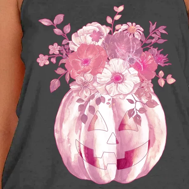 Pastel Floral Halloween Pumpkin Jackolantern Women's Knotted Racerback Tank