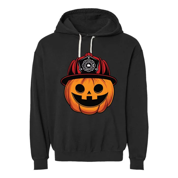 Pumpkin Firefighter Hat Funny Scary Halloween Costume Gift Garment-Dyed Fleece Hoodie