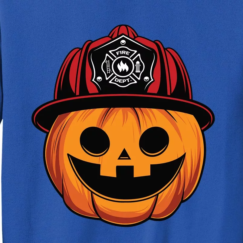 Pumpkin Firefighter Hat Funny Scary Halloween Costume Gift Tall Sweatshirt