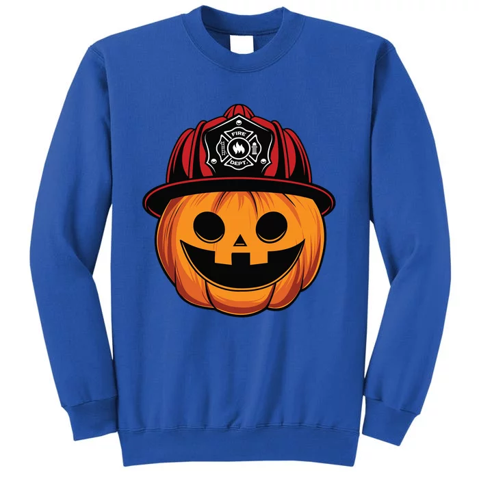 Pumpkin Firefighter Hat Funny Scary Halloween Costume Gift Tall Sweatshirt