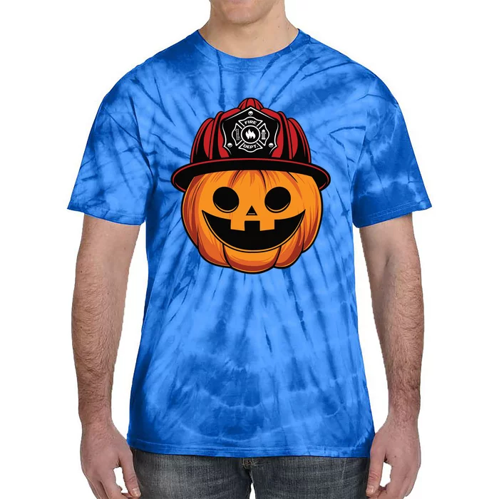 Pumpkin Firefighter Hat Funny Scary Halloween Costume Gift Tie-Dye T-Shirt