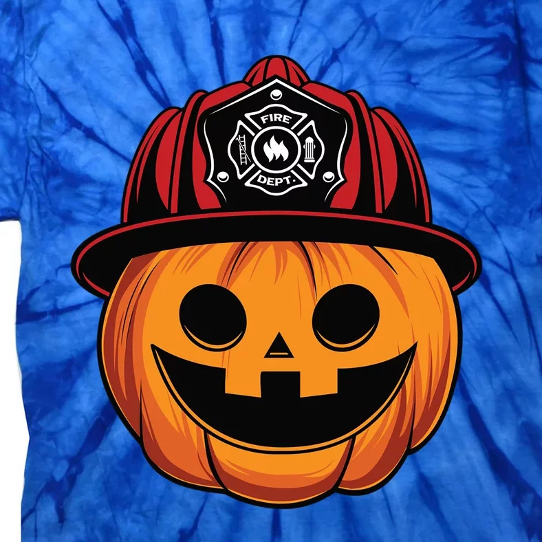 Pumpkin Firefighter Hat Funny Scary Halloween Costume Gift Tie-Dye T-Shirt