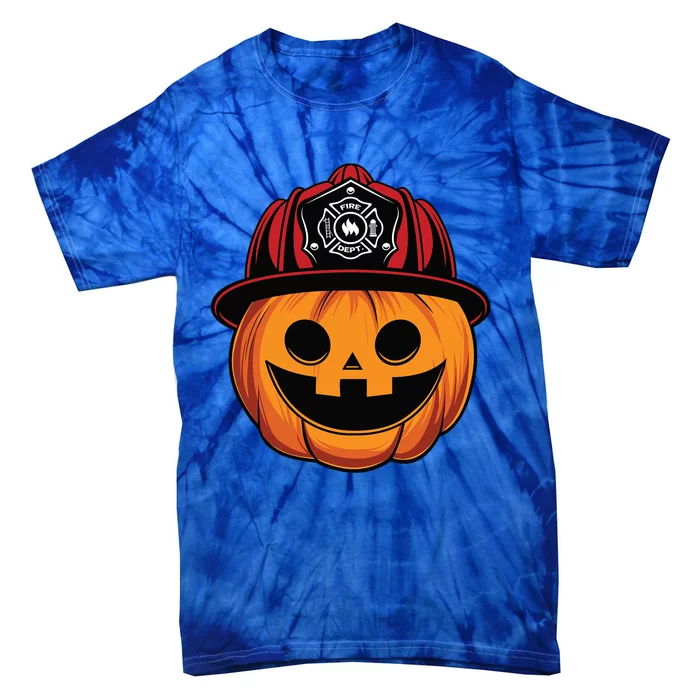 Pumpkin Firefighter Hat Funny Scary Halloween Costume Gift Tie-Dye T-Shirt