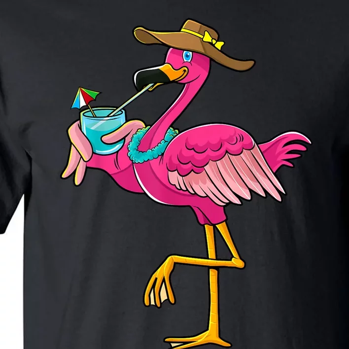 Pink Flamingo Hawaiian Summer Tropical Luau Women Tall T-Shirt