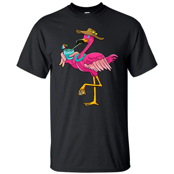 Pink Flamingo Hawaiian Summer Tropical Luau Women Tall T-Shirt