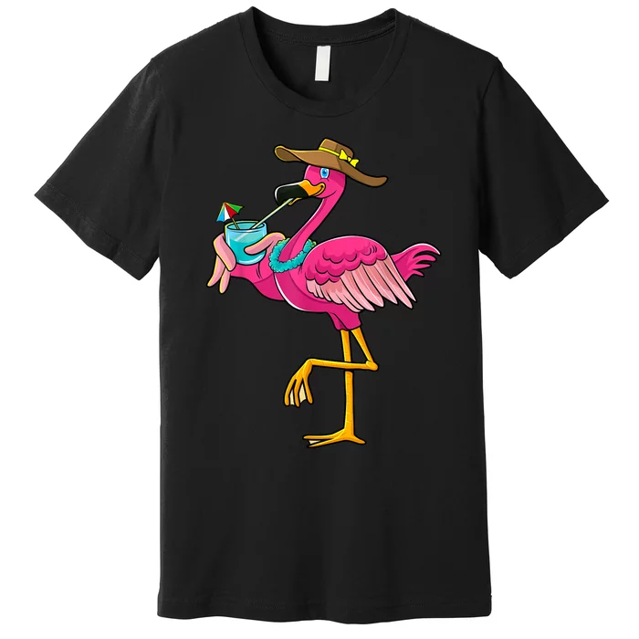 Pink Flamingo Hawaiian Summer Tropical Luau Women Premium T-Shirt