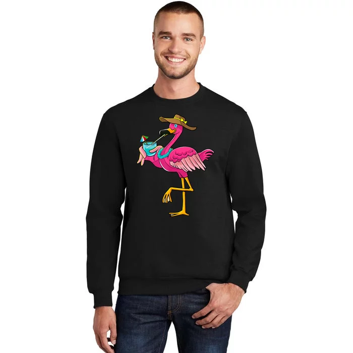 Pink Flamingo Hawaiian Summer Tropical Luau Women Tall Sweatshirt