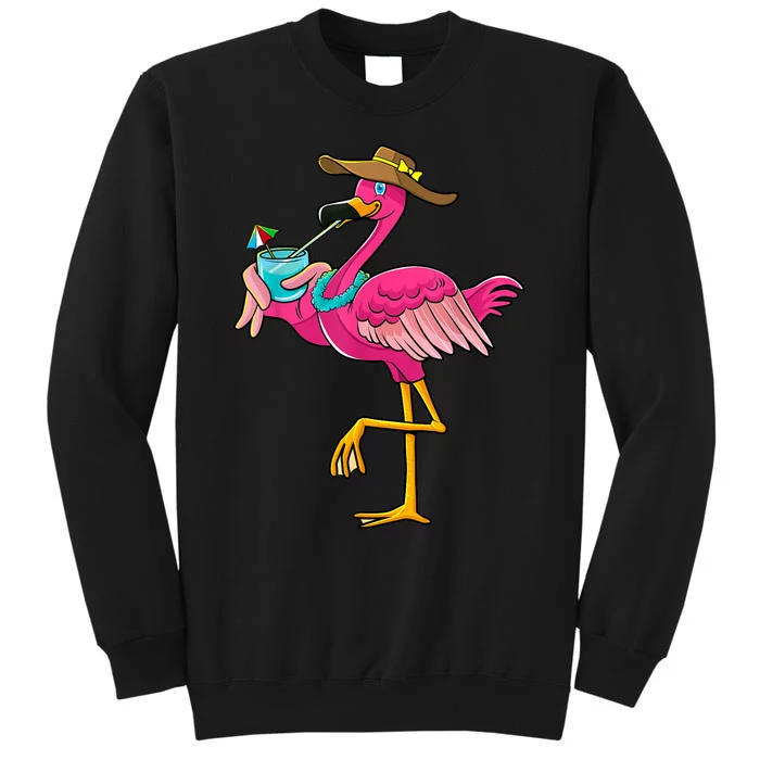 Pink Flamingo Hawaiian Summer Tropical Luau Women Tall Sweatshirt