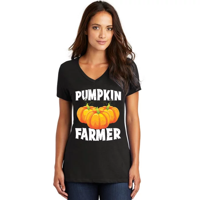 Pumpkin Farmer Halloween Pumpkin Grower Spooky Season Farm Women's V-Neck T-Shirt