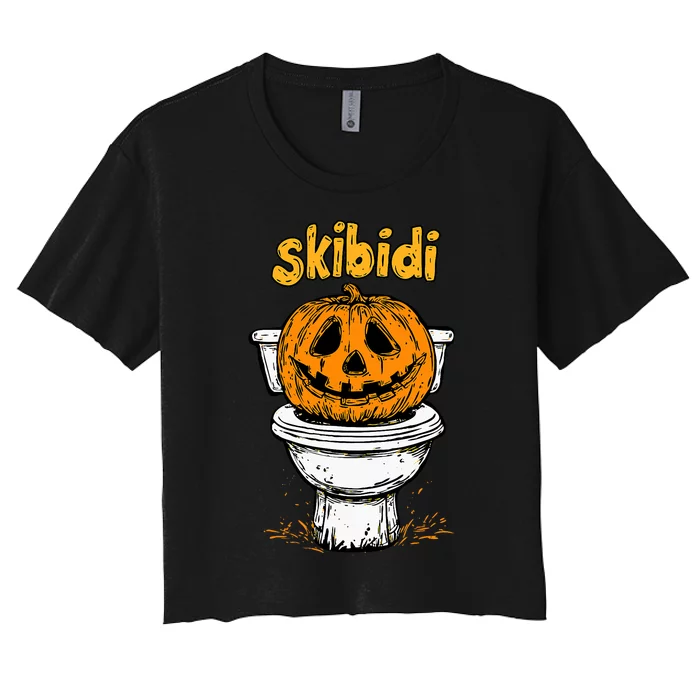 Pumpkin Funny Halloween Toilet Fun Crazy Slang Women's Crop Top Tee