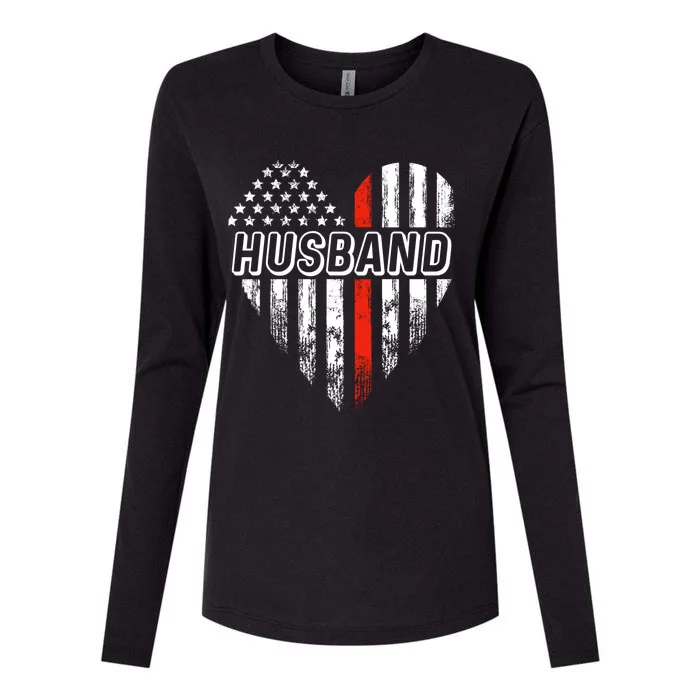 Proud Firefighter Husband American Flag Heart Gift Womens Cotton Relaxed Long Sleeve T-Shirt