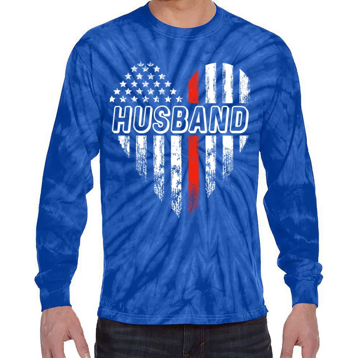 Proud Firefighter Husband American Flag Heart Gift Tie-Dye Long Sleeve Shirt