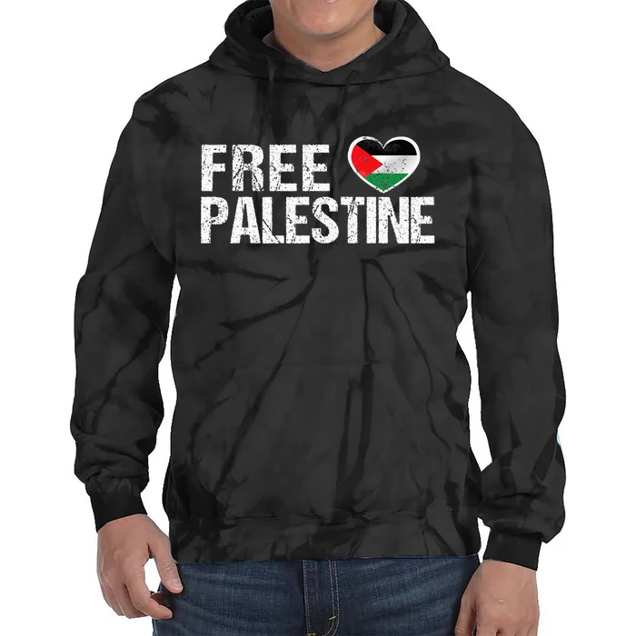 Palestine Flag heart Free Palestine Tie Dye Hoodie