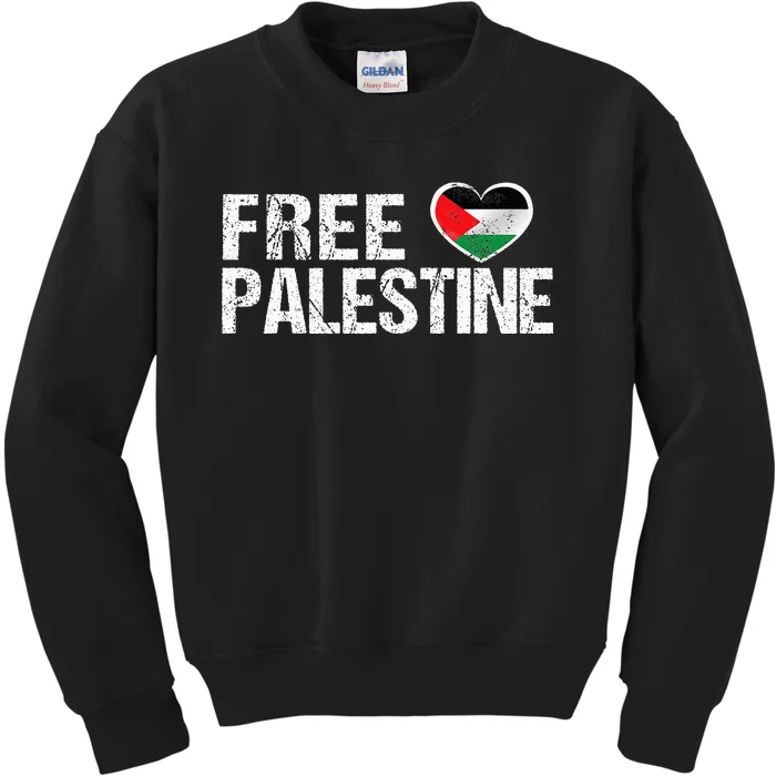 Palestine Flag heart Free Palestine Kids Sweatshirt