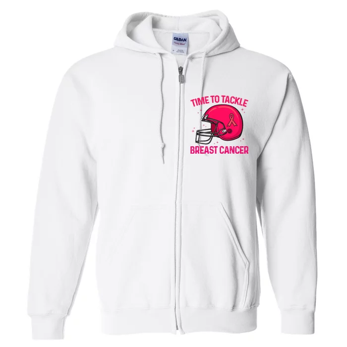 Pink Football Helmet Ribbon Time To Tackle Breast Cancer Full Zip Hoodie