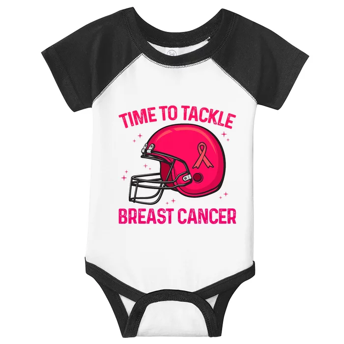 Pink Football Helmet Ribbon Time To Tackle Breast Cancer Infant Baby Jersey Bodysuit