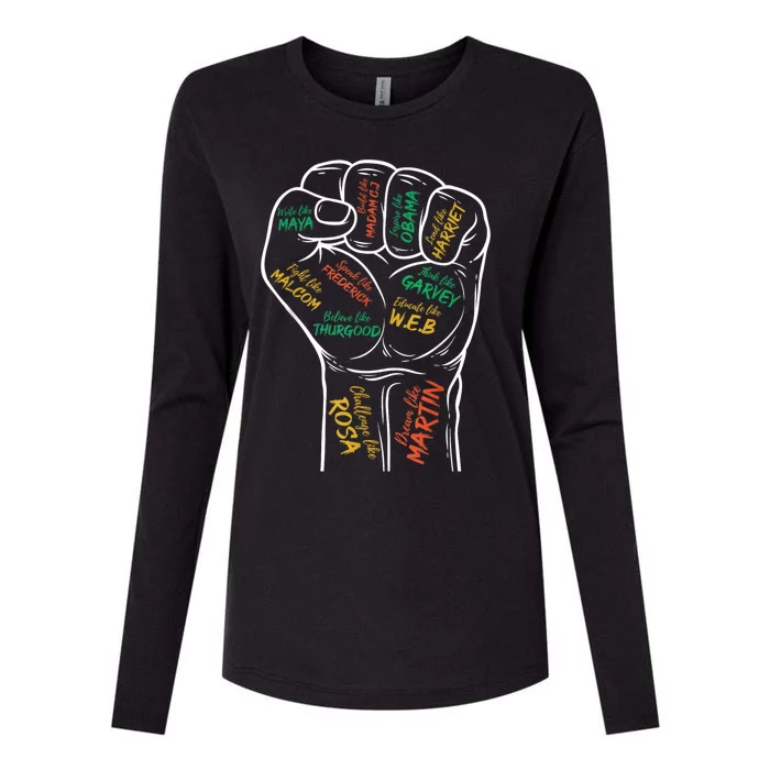 Power Fist Hand Inspiring Black Leaders Black History Womens Cotton Relaxed Long Sleeve T-Shirt