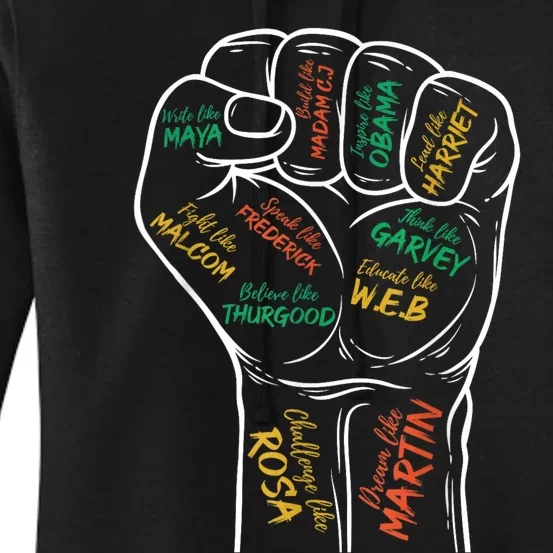 Power Fist Hand Inspiring Black Leaders Black History Women's Pullover Hoodie