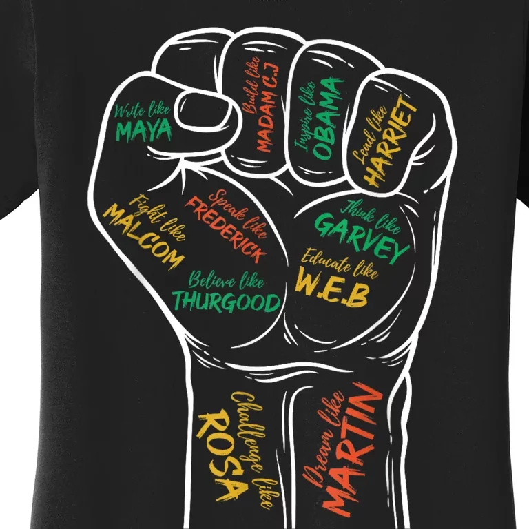 Power Fist Hand Inspiring Black Leaders Black History Women's T-Shirt