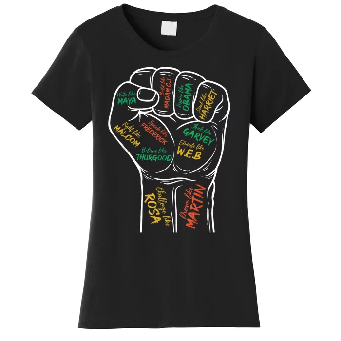 Power Fist Hand Inspiring Black Leaders Black History Women's T-Shirt