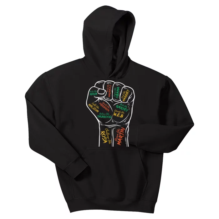 Power Fist Hand Inspiring Black Leaders Black History Kids Hoodie