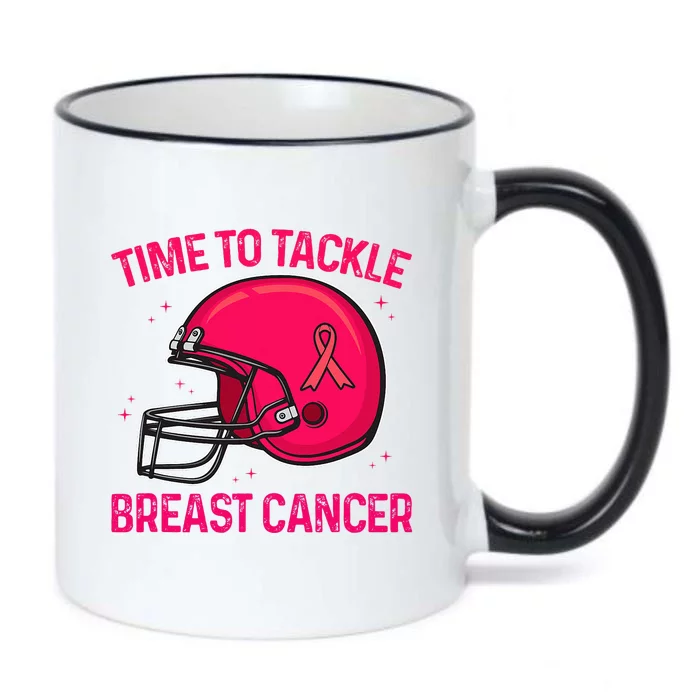 Pink Football Helmet Ribbon Time To Tackle Breast Cancer Black Color Changing Mug