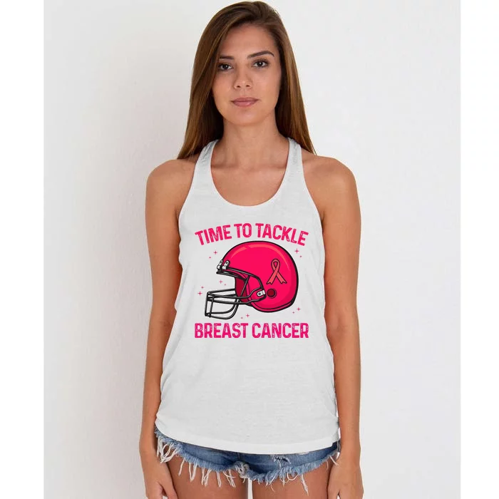 Pink Football Helmet Ribbon Time To Tackle Breast Cancer Women's Knotted Racerback Tank