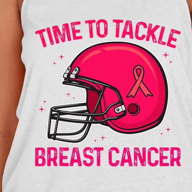 Pink Football Helmet Ribbon Time To Tackle Breast Cancer Women's Knotted Racerback Tank