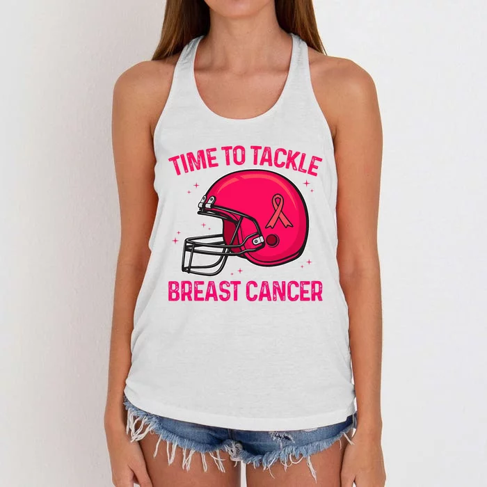 Pink Football Helmet Ribbon Time To Tackle Breast Cancer Women's Knotted Racerback Tank