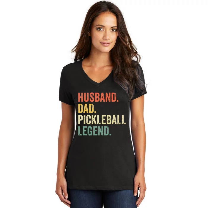 Pickleball Funny Husband Dad Legend Vintage Fathers Day Women's V-Neck T-Shirt