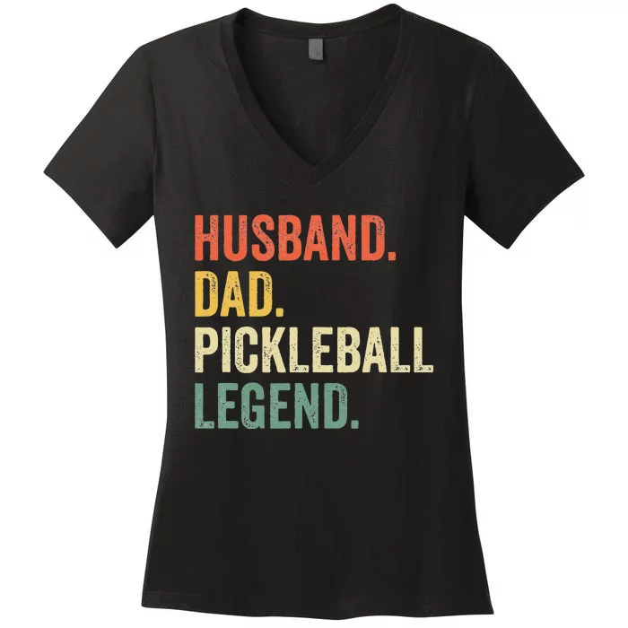 Pickleball Funny Husband Dad Legend Vintage Fathers Day Women's V-Neck T-Shirt