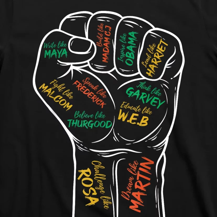 Power Fist Hand Inspiring Black Leaders Black History T-Shirt