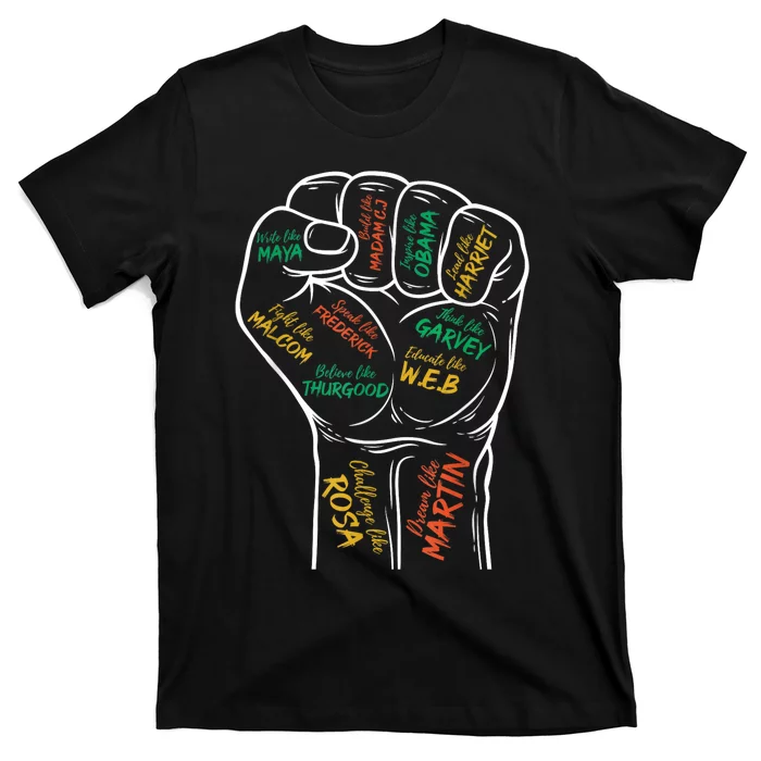 Power Fist Hand Inspiring Black Leaders Black History T-Shirt