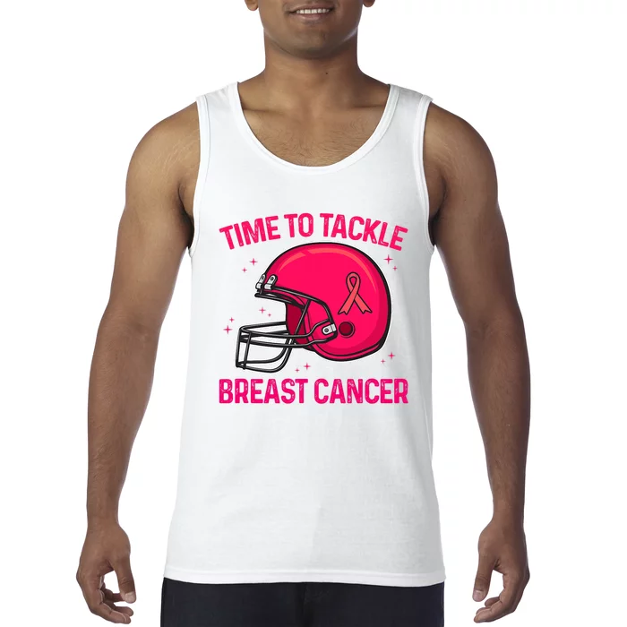 Pink Football Helmet Ribbon Time To Tackle Breast Cancer Tank Top