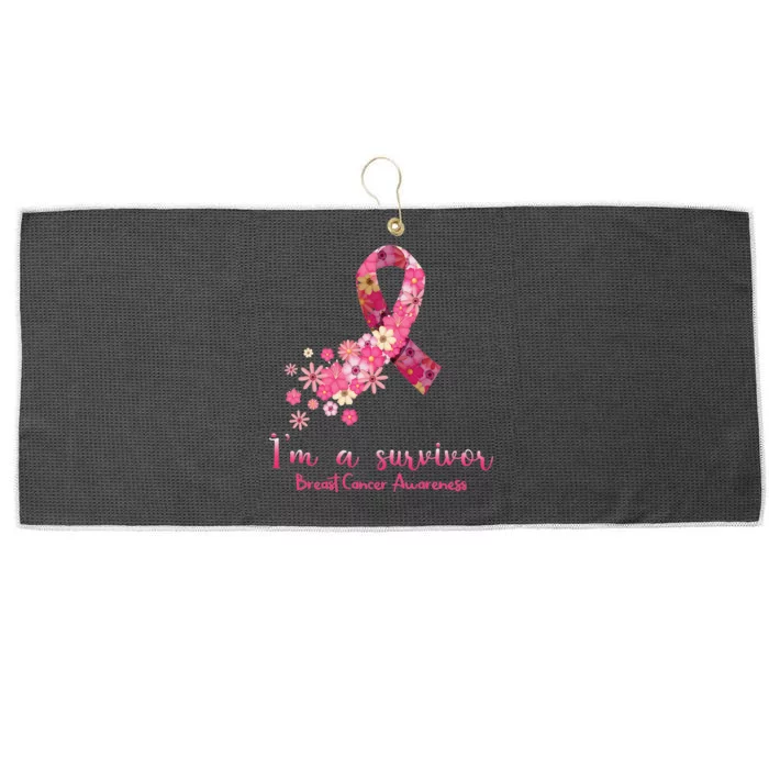 Pink Flowers Heart I'm A Survivor Breast Cancer Awareness Large Microfiber Waffle Golf Towel